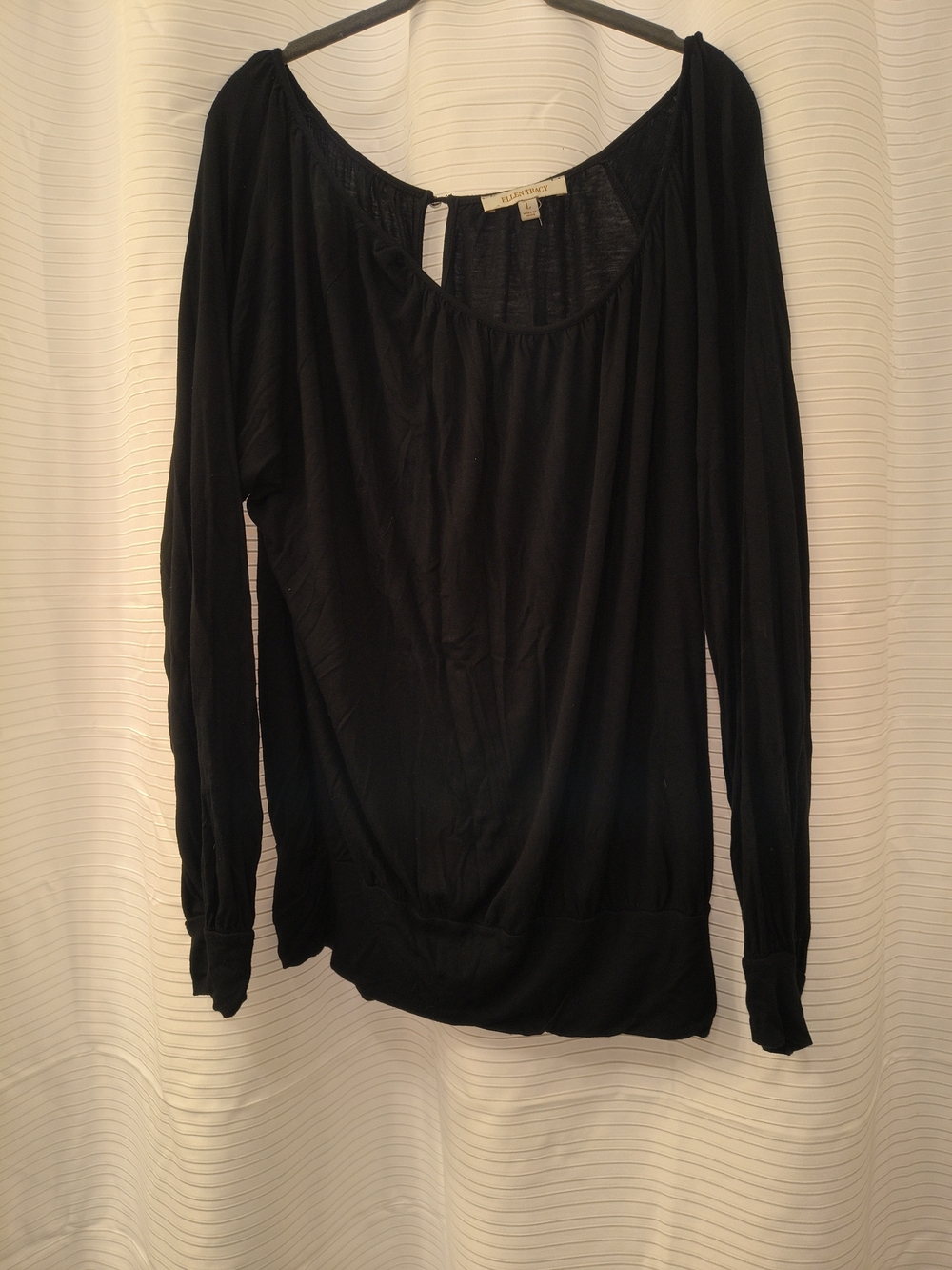 Ellen Tracy Black Long-Sleeve Scoop Neck Top